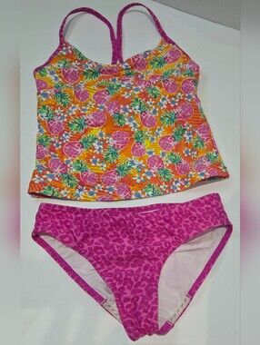 Speedo Girls' Orange & Pink Pineapple & Animal Print Tankini Set